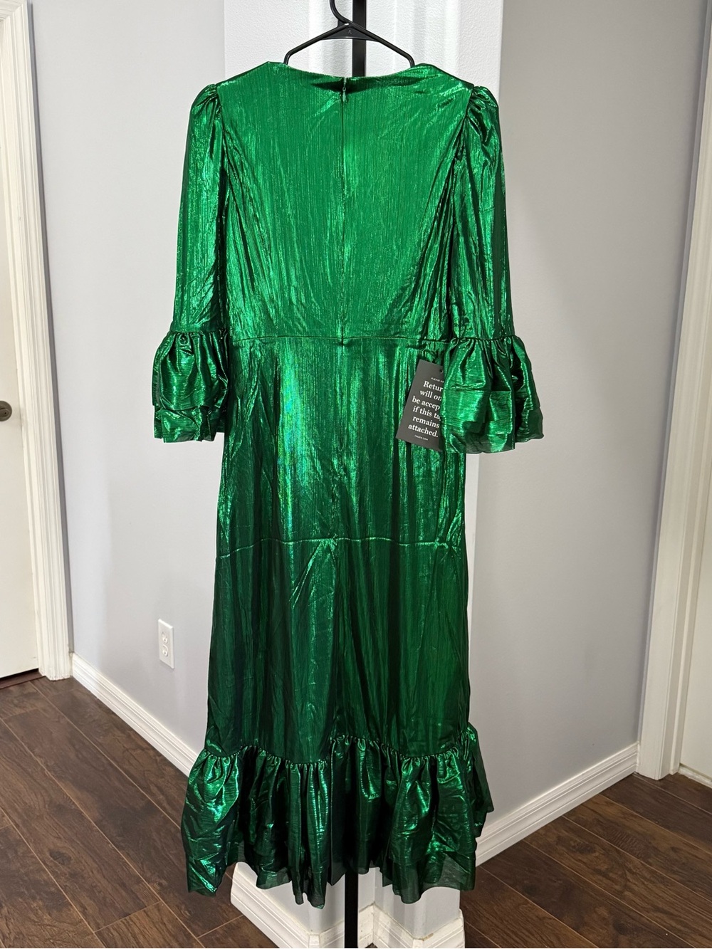 Tuckernuck Pomander Place Emerald Crinkle Lurex Lillith Dress Size Medium NEW - Picture 6 of 7